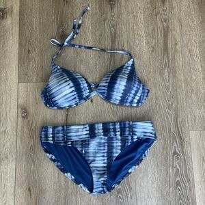 Prana Bikini Set Blue Top XL Bottom XL Tie Dye UPF 50+ Support NEW Retails $125